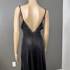 Vintage Jessica Lynn Black Nylon Nightgown XS Lace Low Back Goth Glamour USA