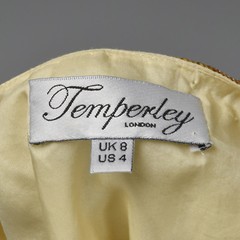 XXS Temperley Cream Dress Gold Silver Sequins Beading Leaf Applique Short Sleeve