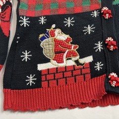 VTG 90s Ugly Christmas Sweater Candy Cane Button Cardigan Size L Santa Xmas Tree