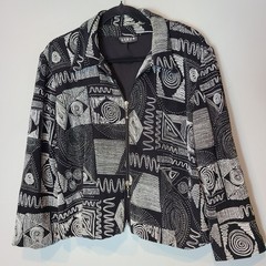 Vintage 90s Libra Aztec Boxy Oversized Jacket Sz Large Black White Y2K Art Boho