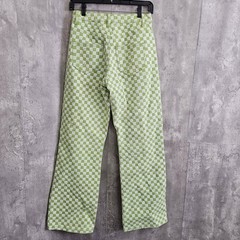 Tiger Mist Green Checkerboard Pants Y2K Indie Sleaze Wide Leg S 26×30