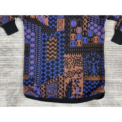 Partners by Mervyns Sweater Women Medium Blue Brown Vintage Patchwork V-Neck 80s