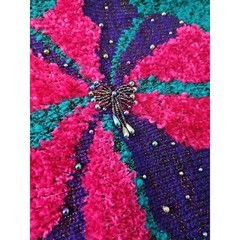 VTG Jaclyn Smith Knit Sweater L Black Teal Pink Abstract Beaded Butterfly 80s 90