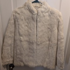 Vintage White Rabbit Fur Jacket Womens L Coat Short Jacket
