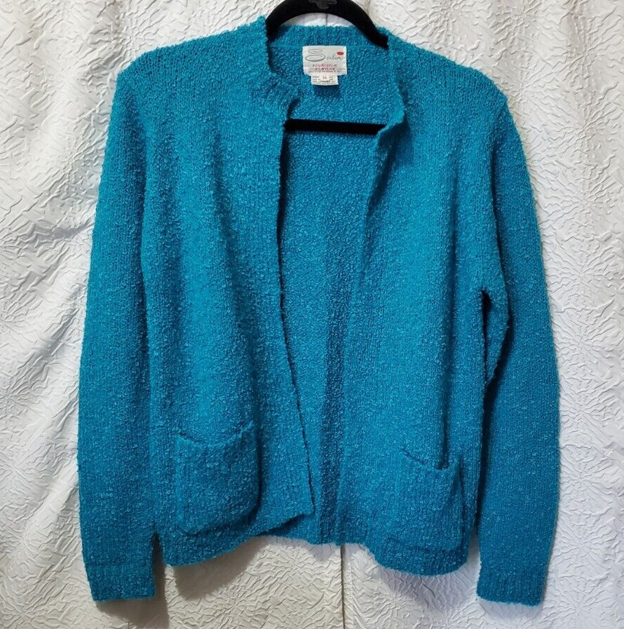 Serbin Vintage Cardigan Sweater Size 34 Size Small Teal Blue