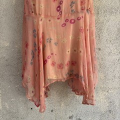 Antique 1920s Pink Silk Chiffon Dress Sweet Floral Print Asymmetrical Vintage