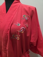 GOLDEN DEER Chinese Red Kimono Robe Size M Dragon Embroidered Asian Robe Salmon