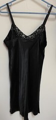 Vintage Lord & Taylor Black Chemise Full Slip Liquid Satin & Lace Medium