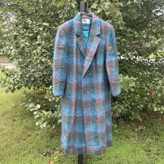 Vintage 70s 80s RIEL Coat Company Blue Rainbow Mohair Long Jacket Union made