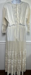 Antique Edwardian Day Dress Cotton Lace Embroidered 1900’s Prairie Long S/M