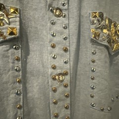 ST. MAARTEN Dallas TX USA VTG Ornate Sparkle Western Flair Denim Shirt L *READ