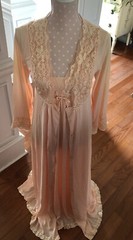 Vintage Gilead 70s Sexy Coral Nightgown & Robe Set Women’s Size 32 Small