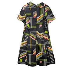 Vtg Cedar Glen Dress Womens 14 1/2 Black Geometric Short Sleeve Knee Length Zip