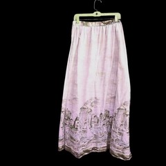 Lanz Originals 1980s Scenic Maxi Skirt Seine River 26″W Pastel Novelty Print