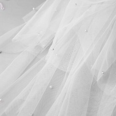 Bride Double Layered Pure White Pearl Veil Headwear Engagement Wedding Lace Veil