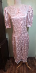 VTG 80s Joni Blair Romantic Lace Collar Pink Satin Dress Sz 7 Cottage Prairie