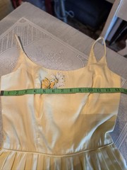 1950’s Vintage Yellow White Striped Zip Cotton Fit & Flare Sundress XS