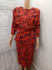 Vintage Mirrors II Long Sleeve Dress Sz 12 Red Black