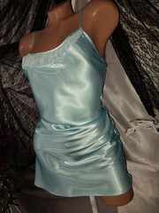 VTG SATIN Shiny SKY BLUE FRILLY SHEER RUFFLED BABYDOLL NIGHTGOWN NIGHTIE NEW M