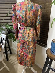 New Jodi Scott York Abstract Floral Multicolor Blouse Skirt Vintage 14W 2 Piece