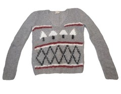 Womens Wool Blend Hand Knit V Neck Sweater S/M Gregory Full Made in Italy
