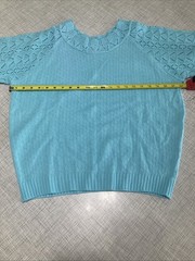Vintage 90s Haband Sweater Womens Large Robin’s Egg Blue Scalloped Neck Lace EUC