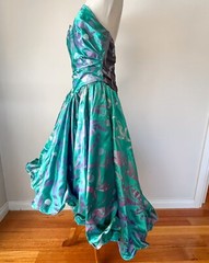 Vintage STUDIBAKER HAWK hand screen printed dress – aqua/blue – size 10 – c1980s