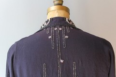 Antique 1920s Art Deco Heavily Beaded Blouse Navy Blue 20s Women’s Top M L