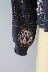 Antique 1920s Art Deco Heavily Beaded Blouse Navy Blue 20s Women’s Top M L