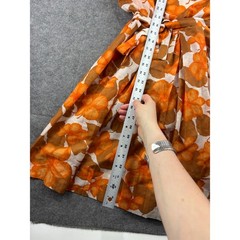 VTG 60s Orange Floral Tank Fit Flare Dress Mid Century Modern Retro Tropical XS