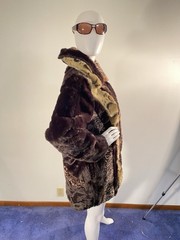 Vintage 90’s Wraps Faux Fur A Line Coat With Multi Pattern Piecing Sz Small