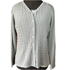 90s Vintage Norm Thompson 100% Silk Gray Cable Knit Cardigan Sweater Size M