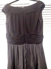 VTG Patra 14P Black Taffeta Skirt Jersey Top A-Line Long 55″ Dress Removable Pin