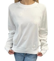 CHANEL Vintage 01P CC Logo Stamp Knit Sweater Top #46 White Pullover 902032