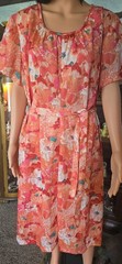 Vtg 60s Lady Bird Classics Floral Polyester Shift Dress Coral Orange Size 24 1/2