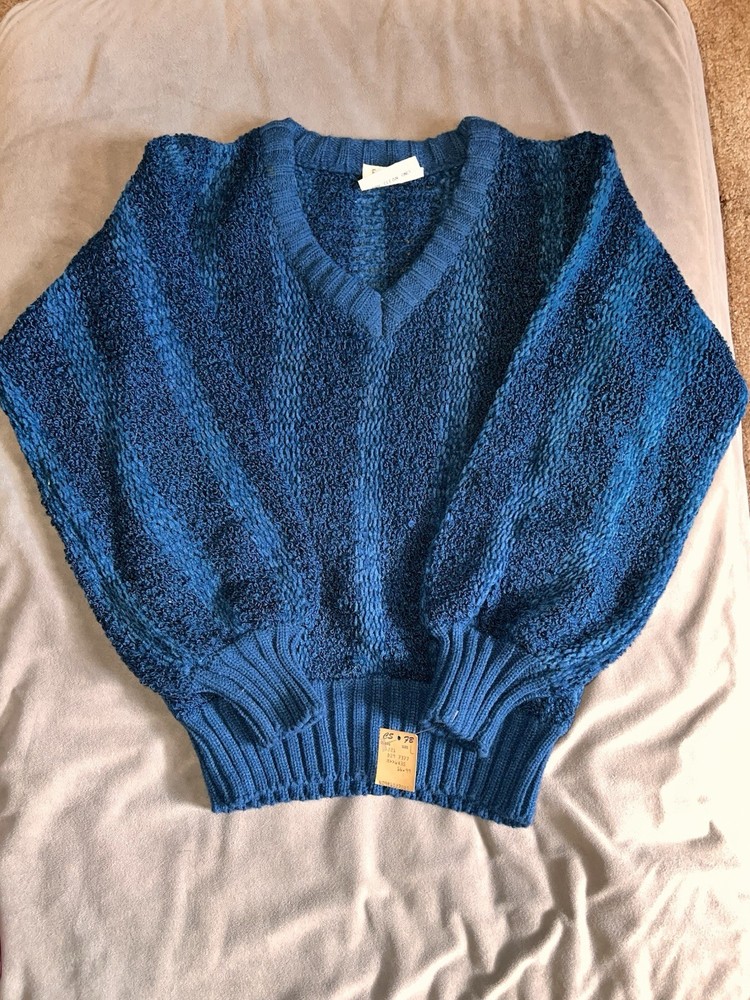 NEW 1970s Charming Shoppes Fashion Bug Sweater Blue Stripe Size L 100% Acrylic