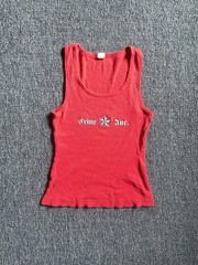 VTG Crime Inc Women Red Y2K Tank Top Size Large RARE Old English Spell Out