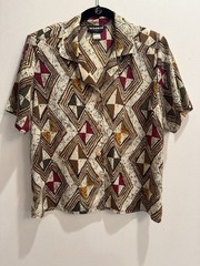VTG 1980s Short Sleeve Blouse Cream Multicolor Abstract Pattern Boho Normcore
