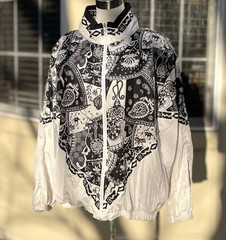 Vintage 90s Windbreaker Track Jacket Basic Editions Women’s L Large White Black