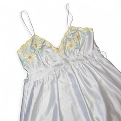 VTG 60s Odette Barsa White Babydoll Nightgown Embroidered Yellow Floral Details
