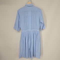 Vintage Serbin Muriel Ryan Gingham Shirt Dress Blue White Plaid Pleated Pocket