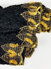 Night Vogue Beaded Evening Jacket Lined Black 100% Silk Open Front Gold Size M