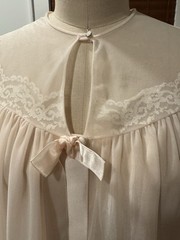 Vtg 60s Henson Kickernick Peachy Pink Sheer Chiffon Lace Peignoir Accent Robe S