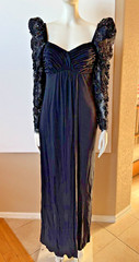 VTg 80s Jayna New York Black Knit Long Morticia Style Maxi Gown Dress Size S 6