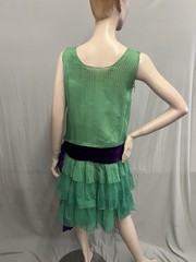 Fabulous 1920’s Dress Of Pleated Green Chiffon With Purple Silk Velvet Sash