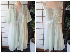 Vtg 50s Vanity Fair Peignoir Lingerie Sheer Chiffon Nightgown Mint Green 36 S/M