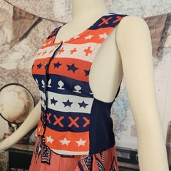 Vintage 1970s Vest Top Sleeveless Button Front Red White Blue Americana