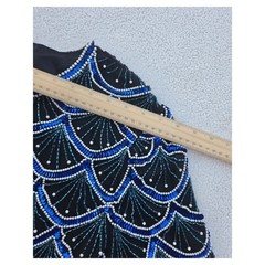 Laurence Kazar Beaded Silk Top Women M Blue Black Vintage Sequin Good Scalloped