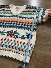 Vintage AJ Brandon Hand Embroidered Fair Isle Sweater M Ramie Cotton 90s