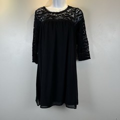 VTG As U Wish Baby Doll Dress Womens Medium Lace Top & Sleeves Lined Y2K Goth